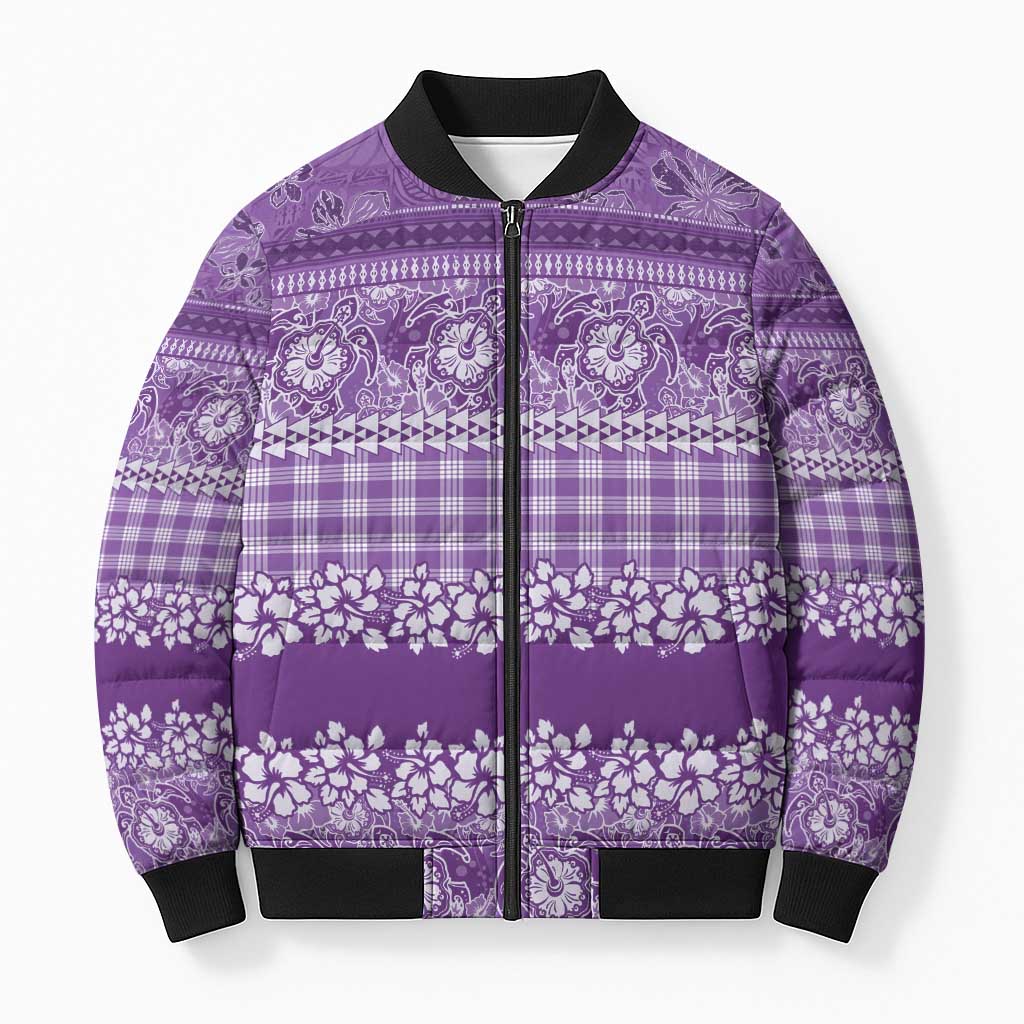Hawaiian Hibiscus Honu Bomber Puffer Jacket Purple Mele Kalikimaka Palaka Spirit - Polynesian Pride