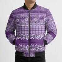 Hawaiian Hibiscus Honu Bomber Puffer Jacket Purple Mele Kalikimaka Palaka Spirit - Polynesian Pride