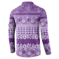 Hawaiian Hibiscus Honu Button Sweatshirt Purple Mele Kalikimaka Palaka Spirit - Polynesian Pride