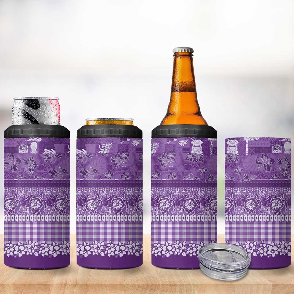 Hawaiian Hibiscus Honu 4 in 1 Can Cooler Tumbler Purple Mele Kalikimaka Palaka Spirit - Polynesian Pride