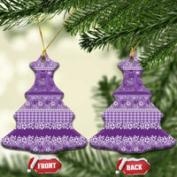 Hawaiian Hibiscus Honu Ceramic Ornament Purple Mele Kalikimaka Palaka Spirit - Polynesian Pride