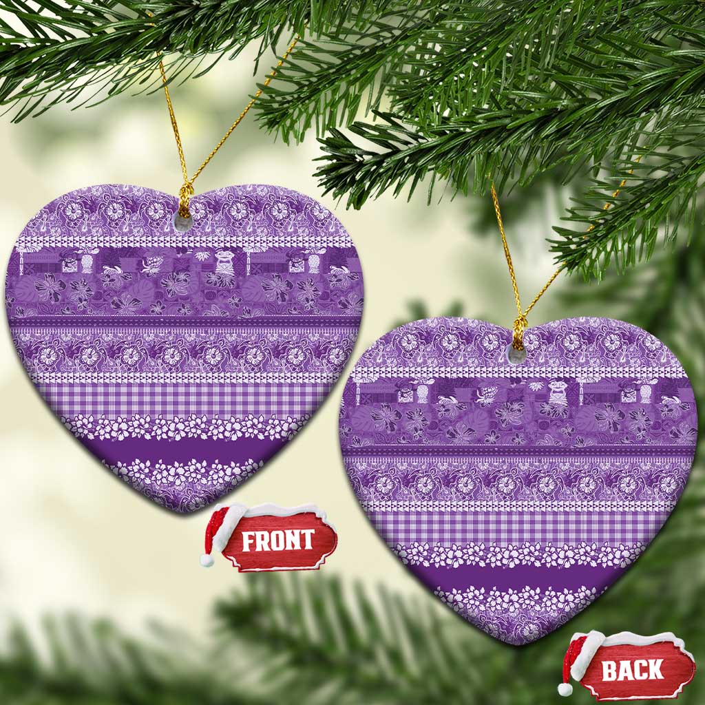 Hawaiian Hibiscus Honu Ceramic Ornament Purple Mele Kalikimaka Palaka Spirit - Polynesian Pride