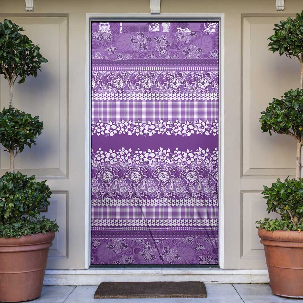 Hawaiian Hibiscus Honu Door Cover Purple Mele Kalikimaka Palaka Spirit - Polynesian Pride