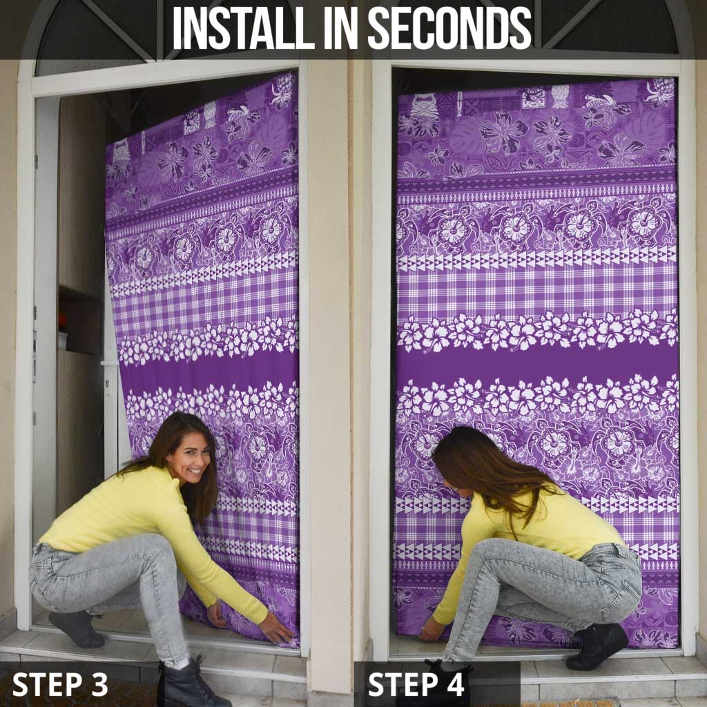 Hawaiian Hibiscus Honu Door Cover Purple Mele Kalikimaka Palaka Spirit - Polynesian Pride