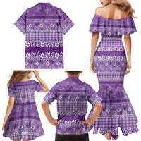 Hawaiian Hibiscus Honu Family Matching Mermaid Dress and Hawaiian Shirt Purple Mele Kalikimaka Palaka Spirit - Polynesian Pride