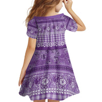 Hawaiian Hibiscus Honu Family Matching Off The Shoulder Long Sleeve Dress and Hawaiian Shirt Purple Mele Kalikimaka Palaka Spirit - Polynesian Pride