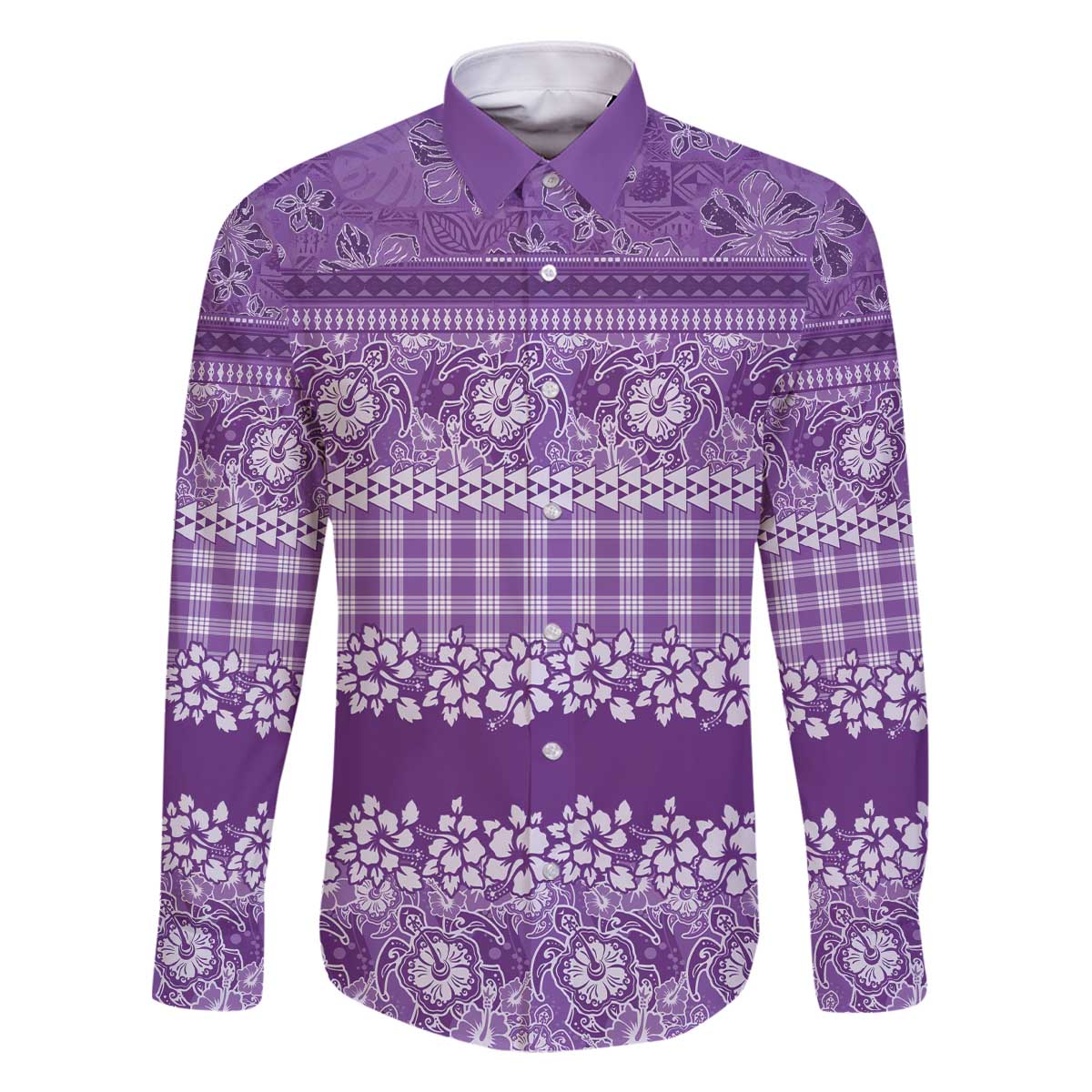 Hawaiian Hibiscus Honu Family Matching Off The Shoulder Long Sleeve Dress and Hawaiian Shirt Purple Mele Kalikimaka Palaka Spirit - Polynesian Pride