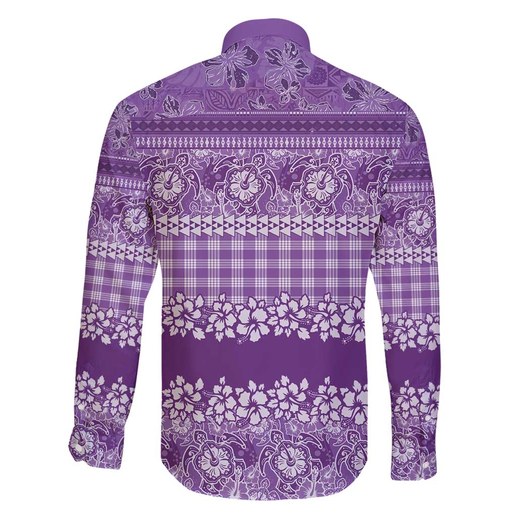 Hawaiian Hibiscus Honu Family Matching Off Shoulder Short Dress and Hawaiian Shirt Purple Mele Kalikimaka Palaka Spirit - Polynesian Pride