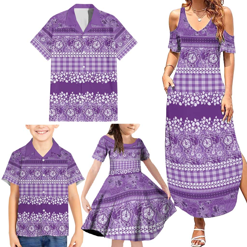 Hawaiian Hibiscus Honu Family Matching Summer Maxi Dress and Hawaiian Shirt Purple Mele Kalikimaka Palaka Spirit - Polynesian Pride