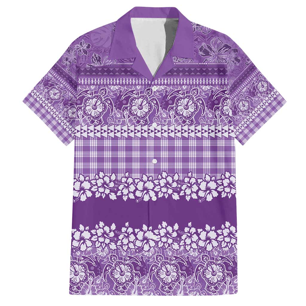 Hawaiian Hibiscus Honu Family Matching Tank Maxi Dress and Hawaiian Shirt Purple Mele Kalikimaka Palaka Spirit - Polynesian Pride