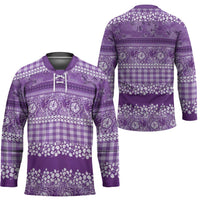 Hawaiian Hibiscus Honu Hockey Jersey Purple Mele Kalikimaka Palaka Spirit - Polynesian Pride
