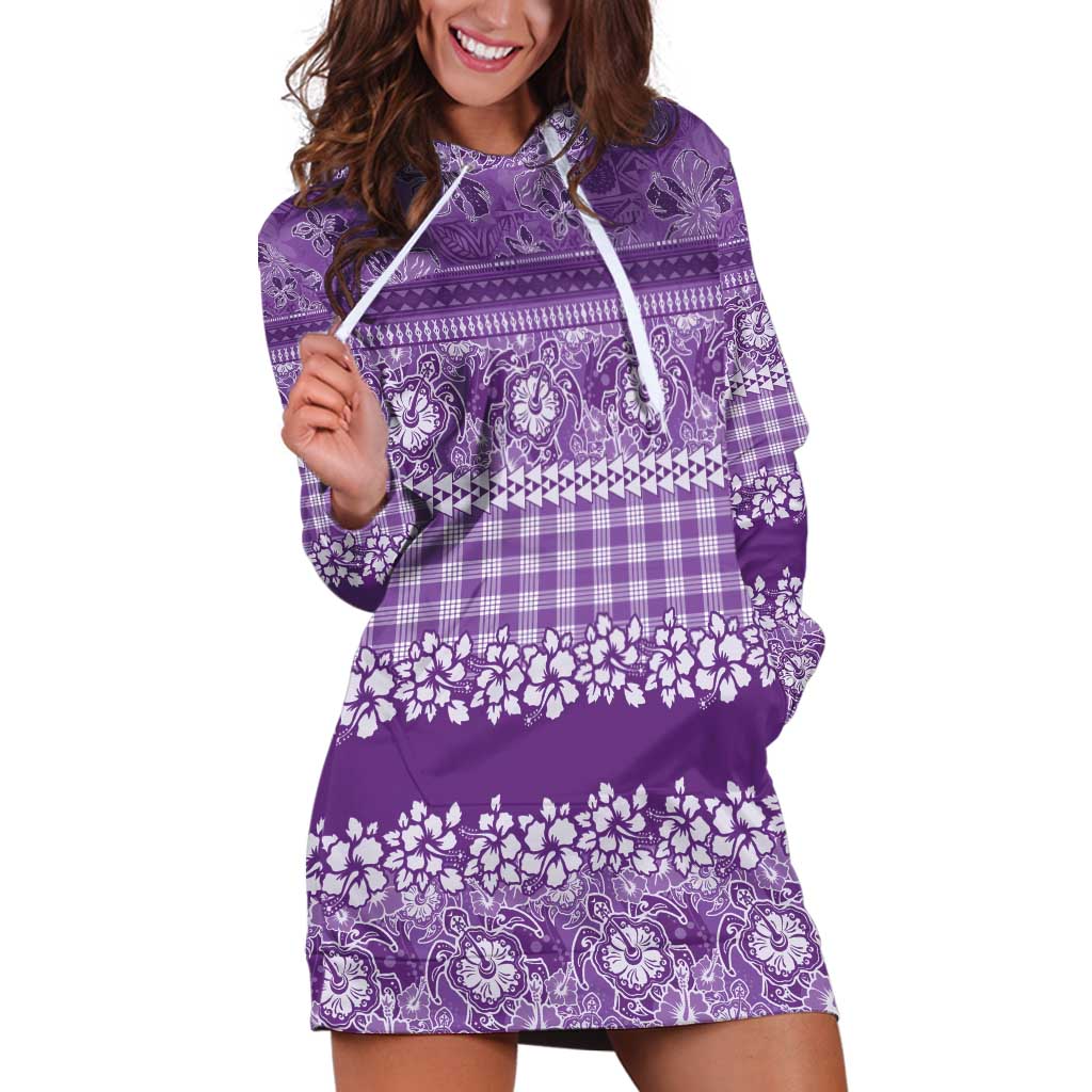 Hawaiian Hibiscus Honu Hoodie Dress Purple Mele Kalikimaka Palaka Spirit - Polynesian Pride