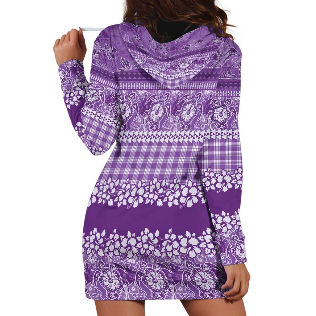 Hawaiian Hibiscus Honu Hoodie Dress Purple Mele Kalikimaka Palaka Spirit - Polynesian Pride