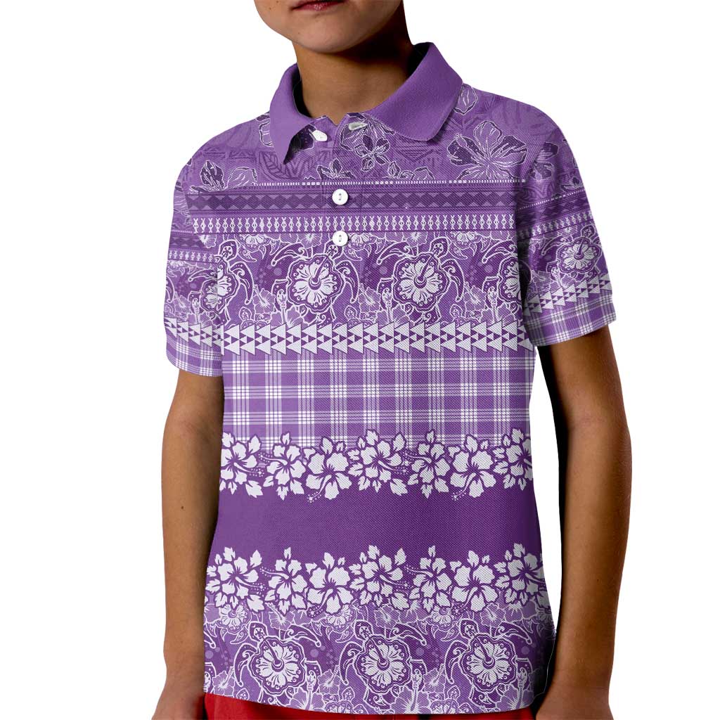 Hawaiian Hibiscus Honu Kid Polo Shirt Purple Mele Kalikimaka Palaka Spirit - Polynesian Pride