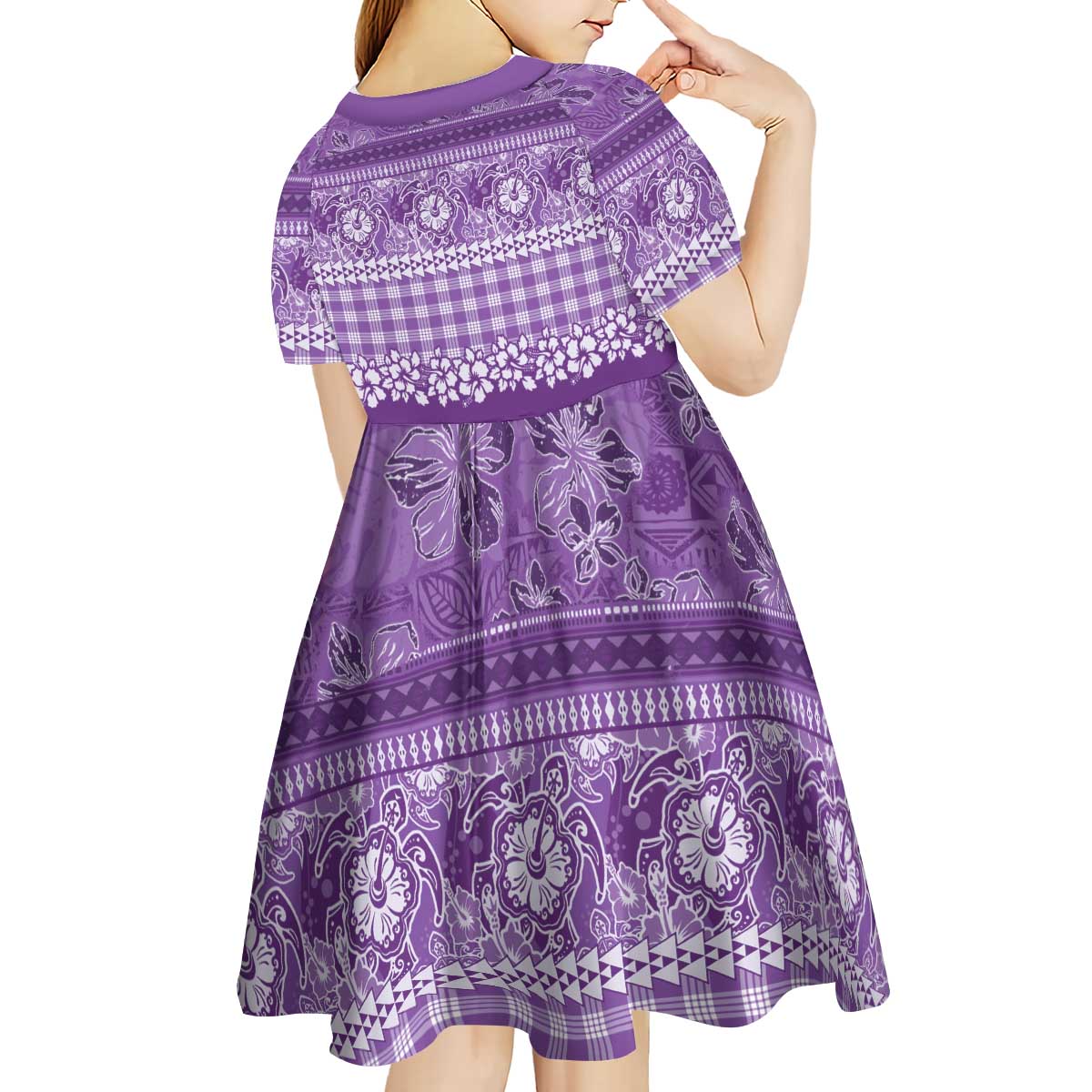 Hawaiian Hibiscus Honu Kid Short Sleeve Dress Purple Mele Kalikimaka Palaka Spirit - Polynesian Pride