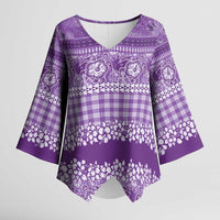 Hawaiian Hibiscus Honu Kimono Sleeve Blouse Purple Mele Kalikimaka Palaka Spirit - Polynesian Pride