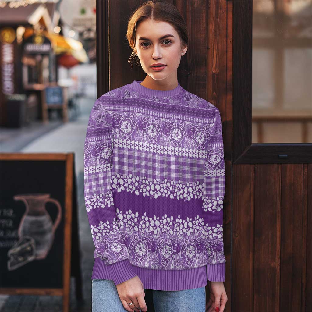 Hawaiian Hibiscus Honu Ugly Christmas Sweater Purple Mele Kalikimaka Palaka Spirit - Polynesian Pride