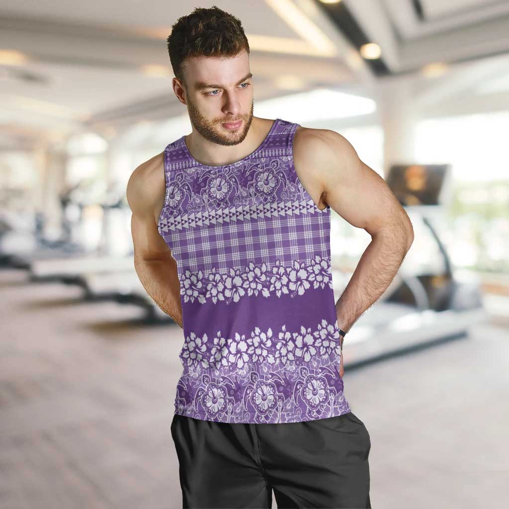 Hawaiian Hibiscus Honu Men Tank Top Purple Mele Kalikimaka Palaka Spirit - Polynesian Pride