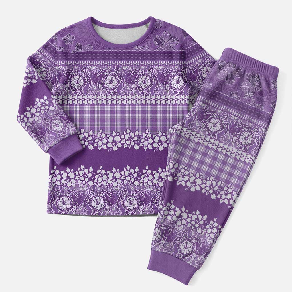 Hawaiian Hibiscus Honu Christmas Pajama Set Purple Mele Kalikimaka Palaka Spirit - Polynesian Pride