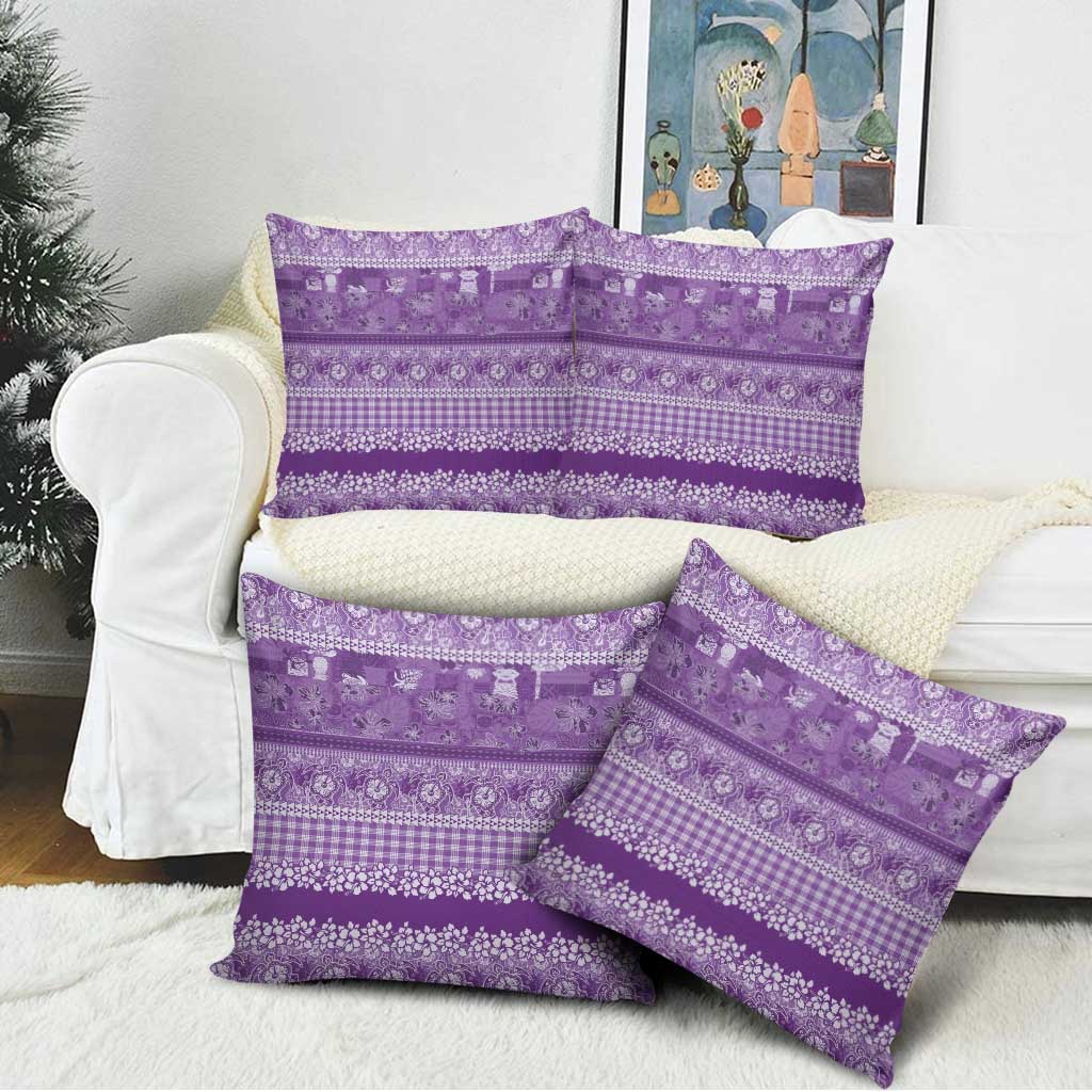 Hawaiian Hibiscus Honu Pillow Cover Purple Mele Kalikimaka Palaka Spirit - Polynesian Pride