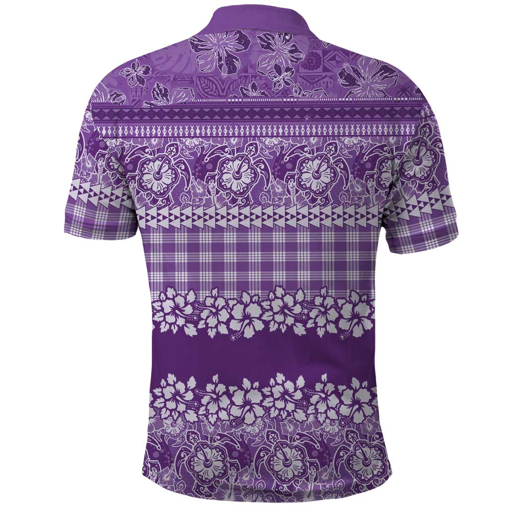 Hawaiian Hibiscus Honu Polo Shirt Purple Mele Kalikimaka Palaka Spirit - Polynesian Pride