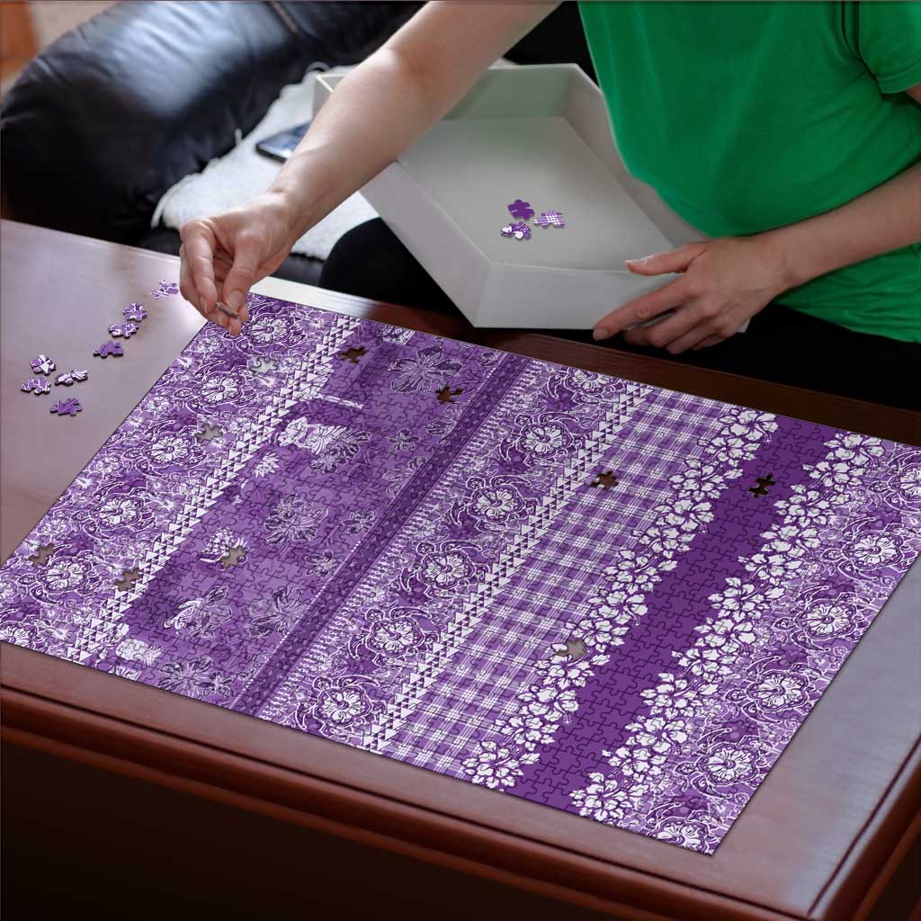 Hawaiian Hibiscus Honu Puzzle Purple Mele Kalikimaka Palaka Spirit - Polynesian Pride