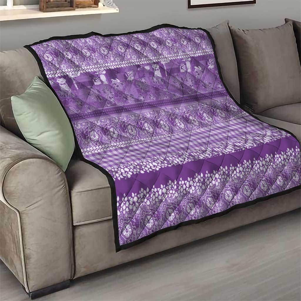 Hawaiian Hibiscus Honu Quilt Purple Mele Kalikimaka Palaka Spirit - Polynesian Pride