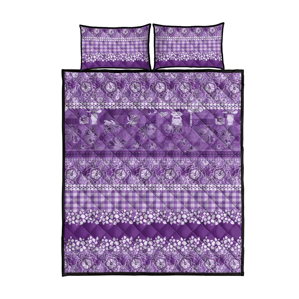 Hawaiian Hibiscus Honu Quilt Bed Set Purple Mele Kalikimaka Palaka Spirit - Polynesian Pride