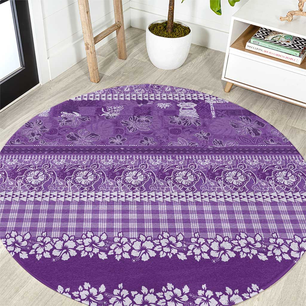 Hawaiian Hibiscus Honu Round Carpet Purple Mele Kalikimaka Palaka Spirit - Polynesian Pride