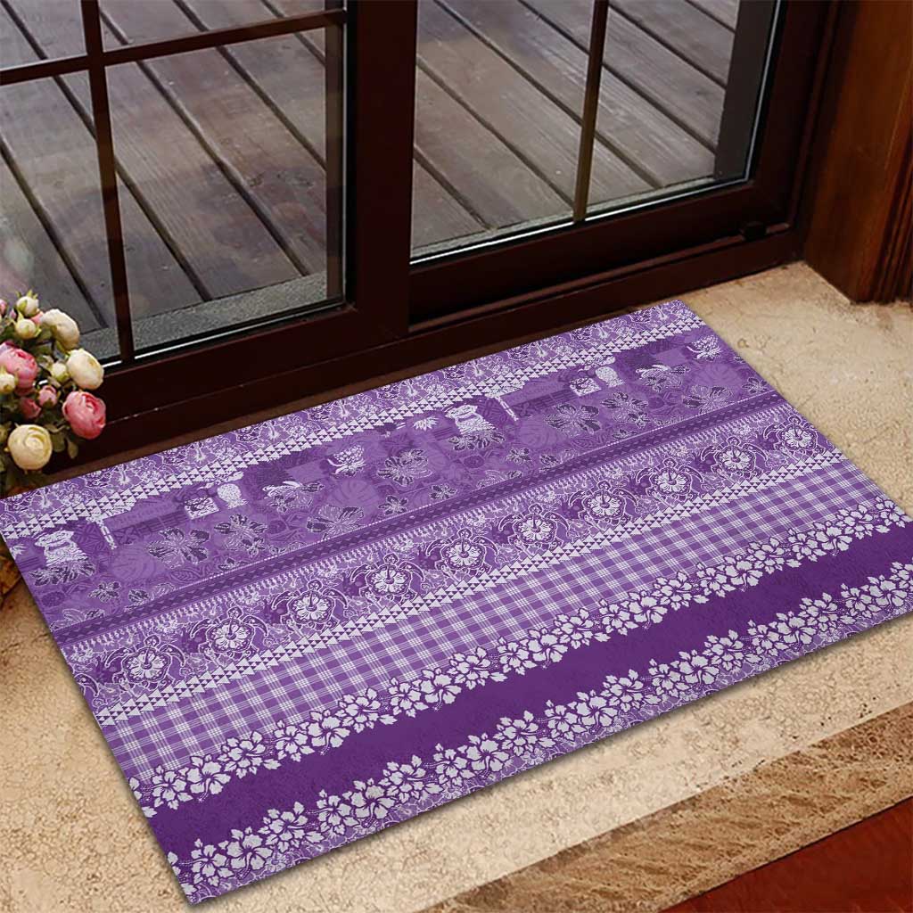 Hawaiian Hibiscus Honu Rubber Doormat Purple Mele Kalikimaka Palaka Spirit - Polynesian Pride