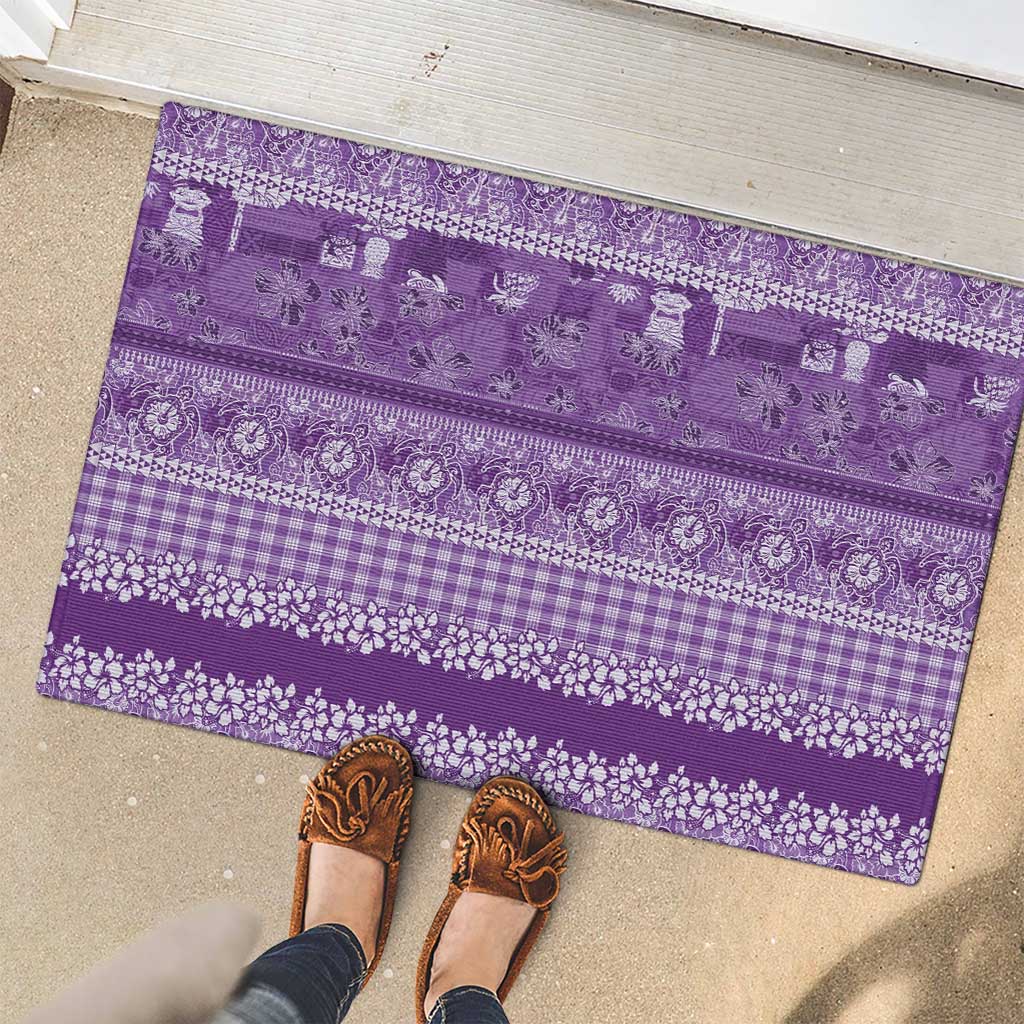 Hawaiian Hibiscus Honu Rubber Doormat Purple Mele Kalikimaka Palaka Spirit - Polynesian Pride