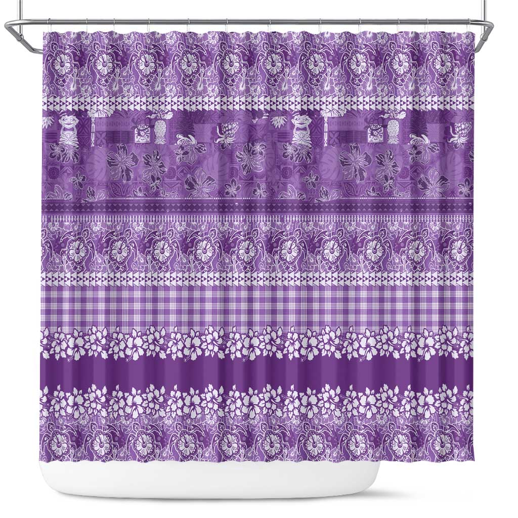 Hawaiian Hibiscus Honu Shower Curtain Purple Mele Kalikimaka Palaka Spirit - Polynesian Pride