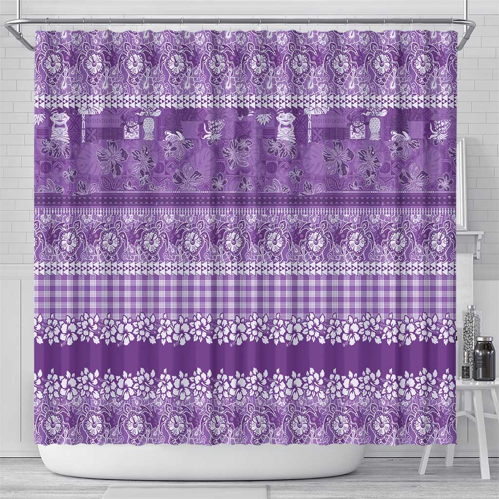 Hawaiian Hibiscus Honu Shower Curtain Purple Mele Kalikimaka Palaka Spirit - Polynesian Pride