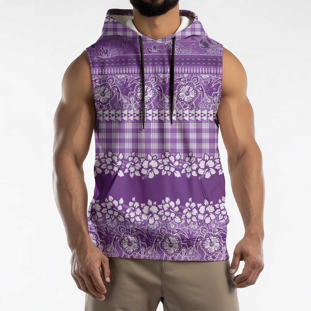 Hawaiian Hibiscus Honu Sleeveless Hoodie Purple Mele Kalikimaka Palaka Spirit - Polynesian Pride