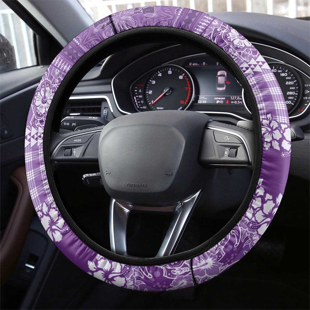 Hawaiian Hibiscus Honu Steering Wheel Cover Purple Mele Kalikimaka Palaka Spirit - Polynesian Pride