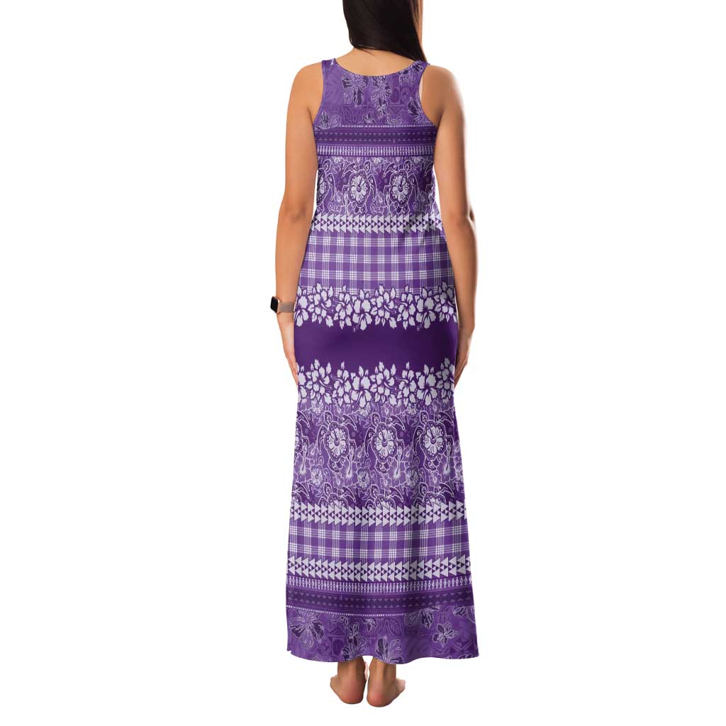 Hawaiian Hibiscus Honu Tank Maxi Dress Purple Mele Kalikimaka Palaka Spirit - Polynesian Pride