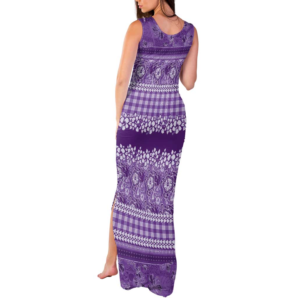 Hawaiian Hibiscus Honu Tank Maxi Dress Purple Mele Kalikimaka Palaka Spirit - Polynesian Pride