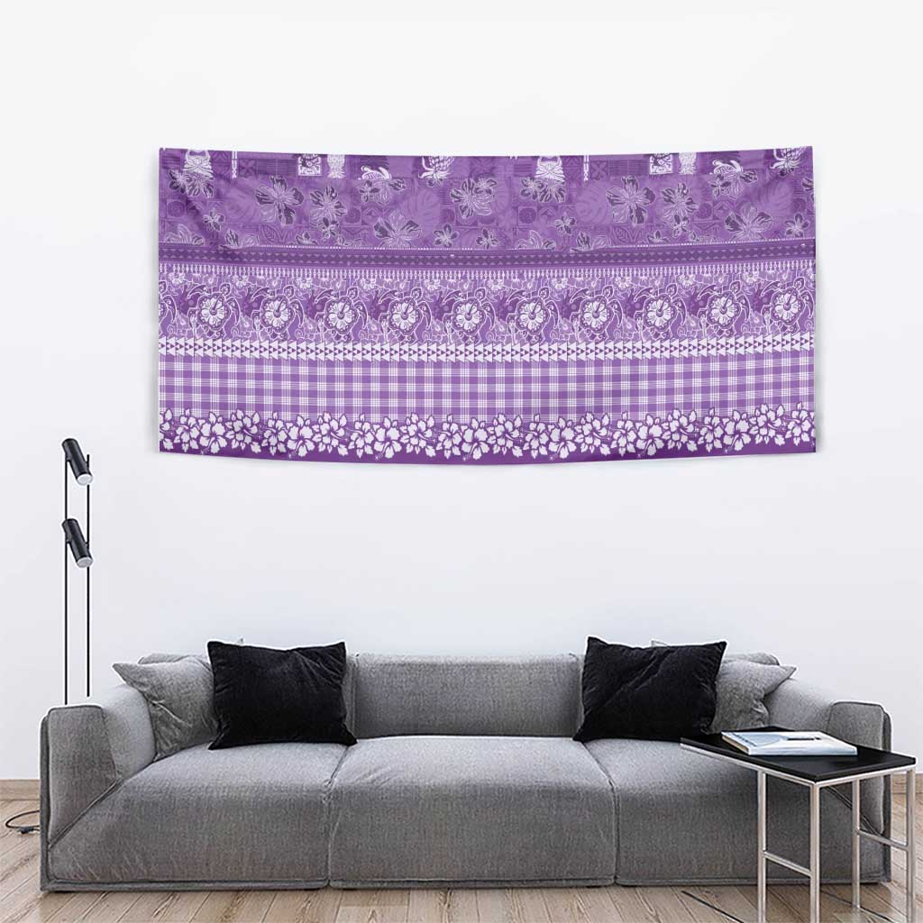 Hawaiian Hibiscus Honu Tapestry Purple Mele Kalikimaka Palaka Spirit - Polynesian Pride