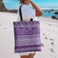Hawaiian Hibiscus Honu Tote Bag Purple Mele Kalikimaka Palaka Spirit - Polynesian Pride