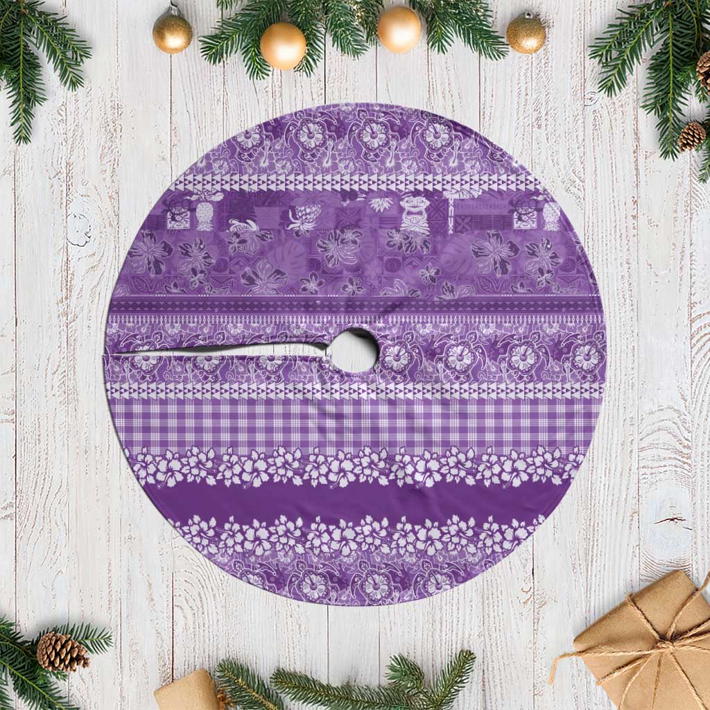 Hawaiian Hibiscus Honu Tree Skirt Purple Mele Kalikimaka Palaka Spirit - Polynesian Pride