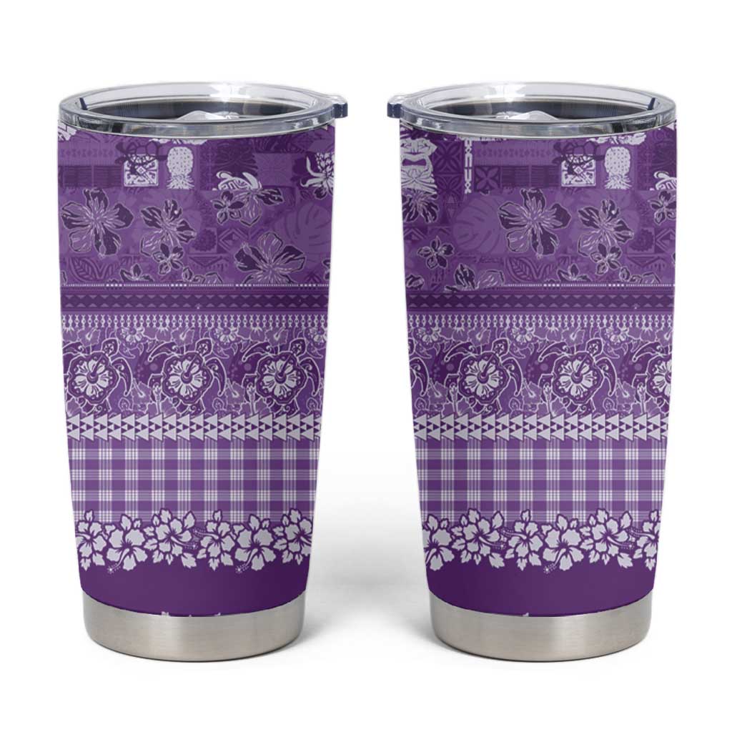 Hawaiian Hibiscus Honu Tumbler Cup Purple Mele Kalikimaka Palaka Spirit - Polynesian Pride
