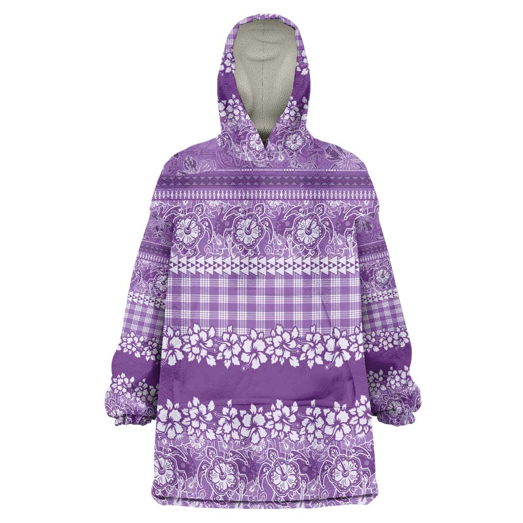 Hawaiian Hibiscus Honu Wearable Blanket Hoodie Purple Mele Kalikimaka Palaka Spirit - Polynesian Pride