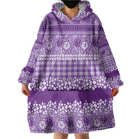 Hawaiian Hibiscus Honu Wearable Blanket Hoodie Purple Mele Kalikimaka Palaka Spirit - Polynesian Pride