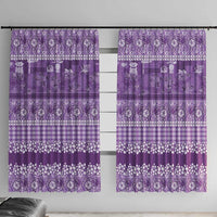 Hawaiian Hibiscus Honu Window Curtain Purple Mele Kalikimaka Palaka Spirit - Polynesian Pride