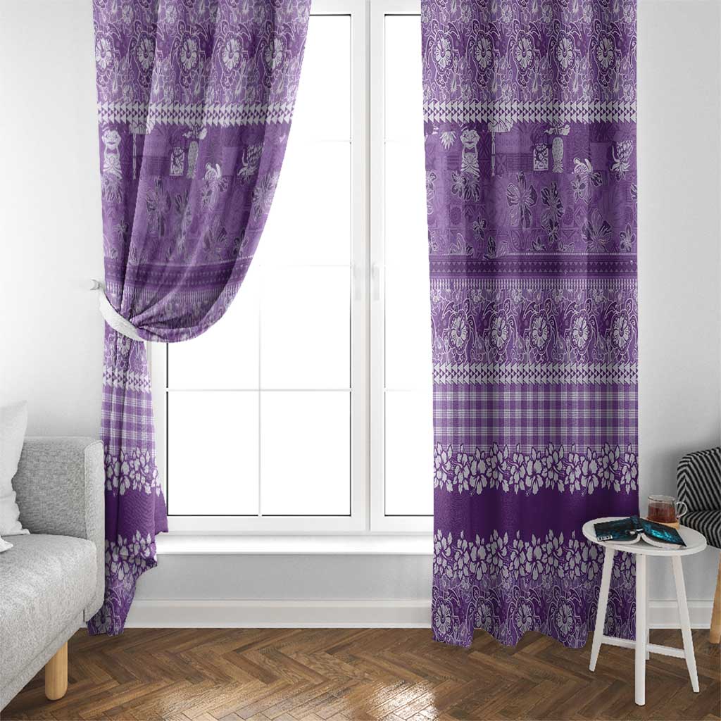 Hawaiian Hibiscus Honu Window Curtain Purple Mele Kalikimaka Palaka Spirit - Polynesian Pride