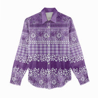 Hawaiian Hibiscus Honu Women Casual Shirt Purple Mele Kalikimaka Palaka Spirit - Polynesian Pride