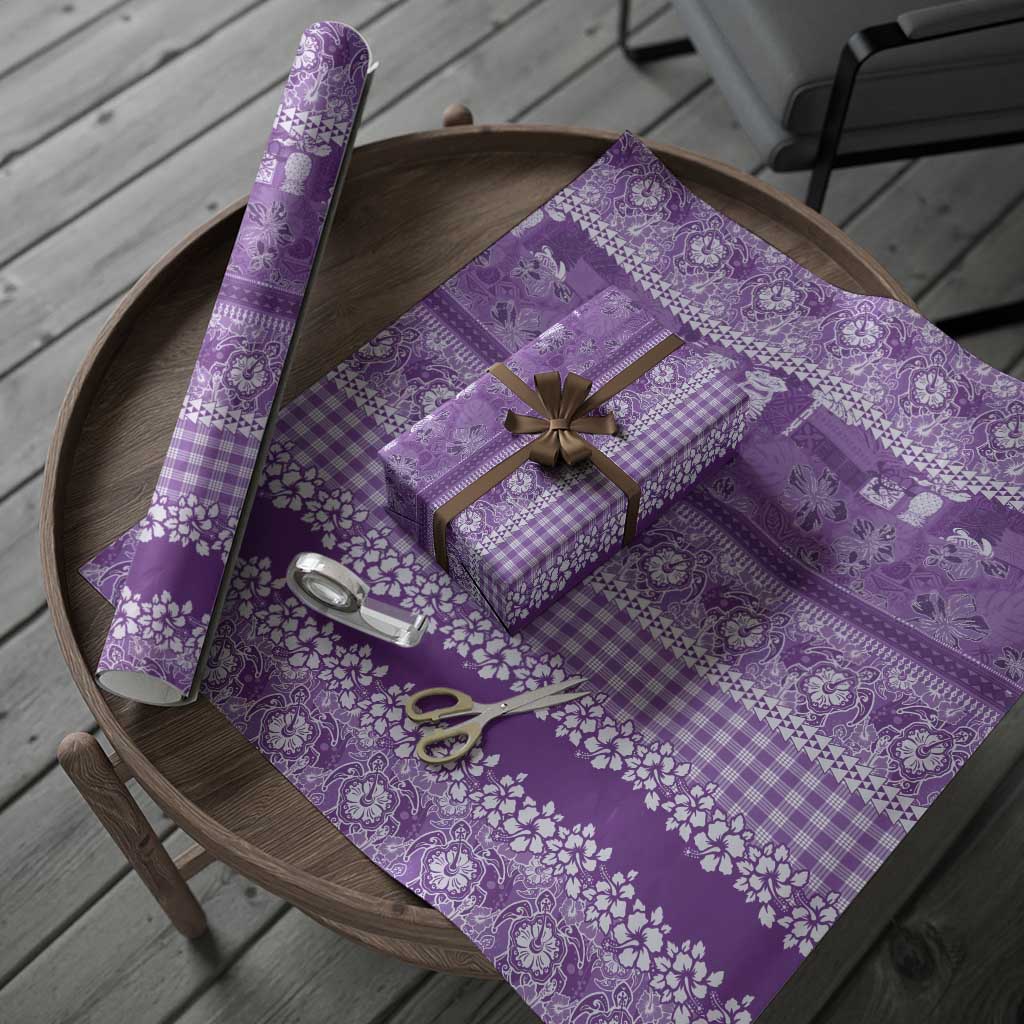 Hawaiian Hibiscus Honu Wrapping Paper Purple Mele Kalikimaka Palaka Spirit - Polynesian Pride