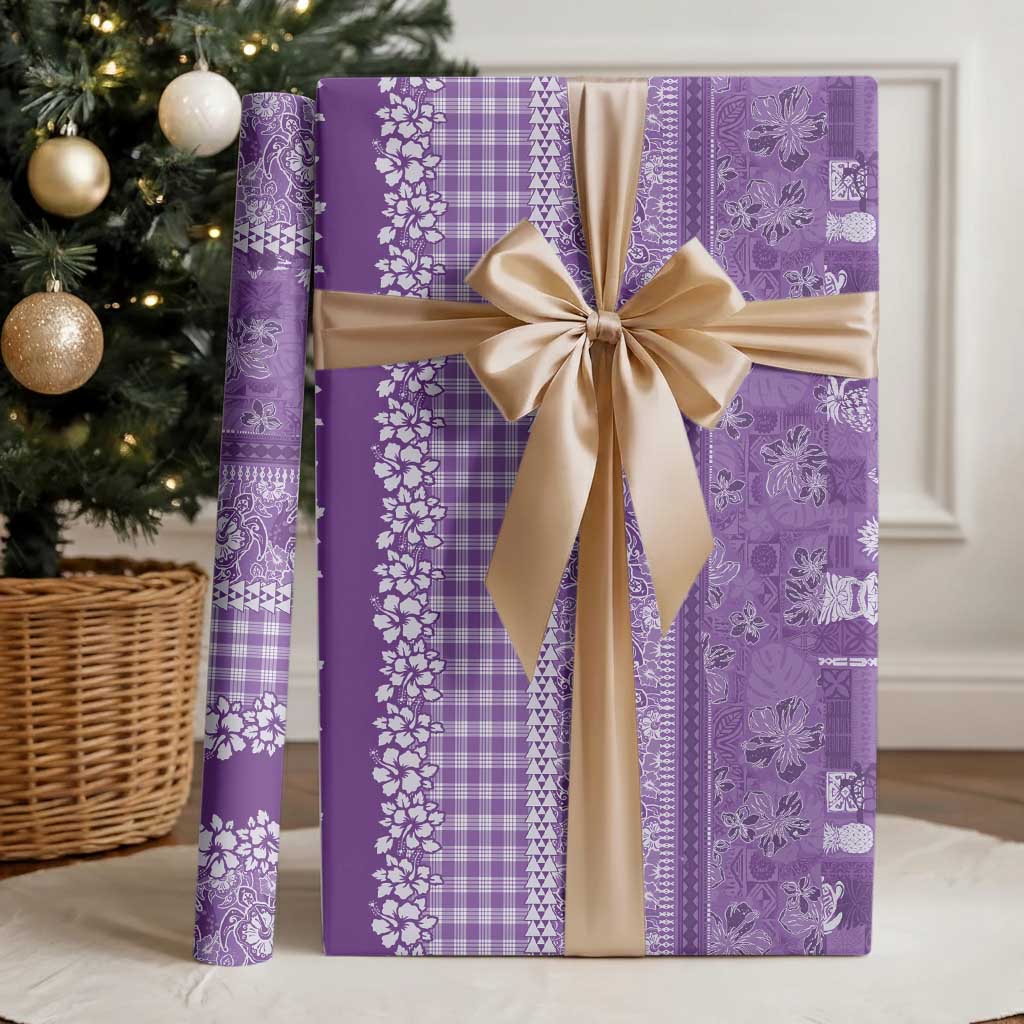 Hawaiian Hibiscus Honu Wrapping Paper Purple Mele Kalikimaka Palaka Spirit - Polynesian Pride
