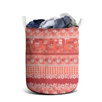 Hawaiian Hibiscus Honu Laundry Basket Red Mele Kalikimaka Palaka Spirit - Polynesian Pride