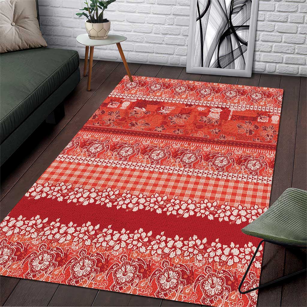 Hawaiian Hibiscus Honu Area Rug Red Mele Kalikimaka Palaka Spirit - Polynesian Pride